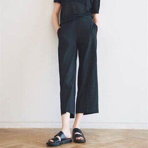 Women's Linen Blend Cropped Pants High Rise Eco Crunch Wash Lagenlook Office